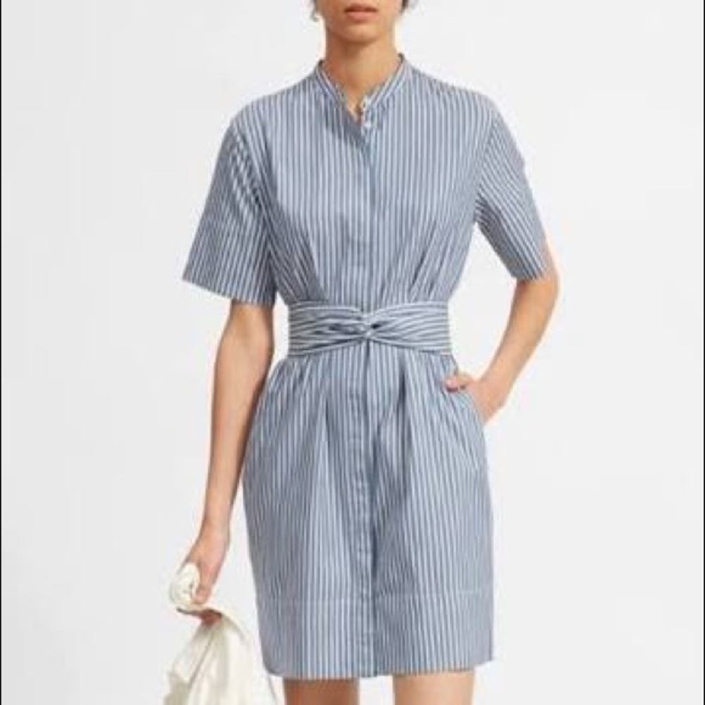Everlane the Cotton Collarless Belted Shirtdress